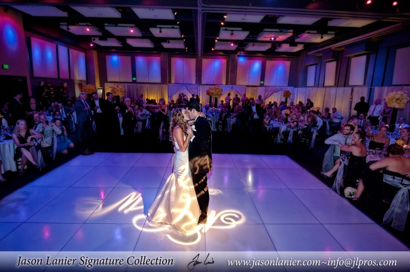 First Dance White Dance Floor with Monogram Gobo InStyle Event Planning San Diego Wedding Planner